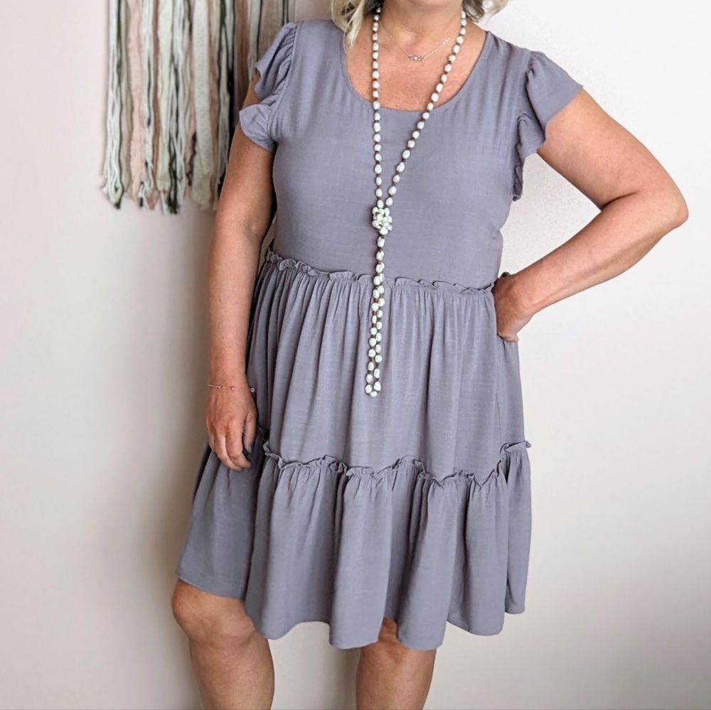 Easel Purple Flutter Sleeve Mini Sundress